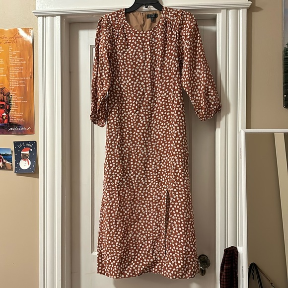 AYR Rust Silk Polka Dot Slit Maxi Dress